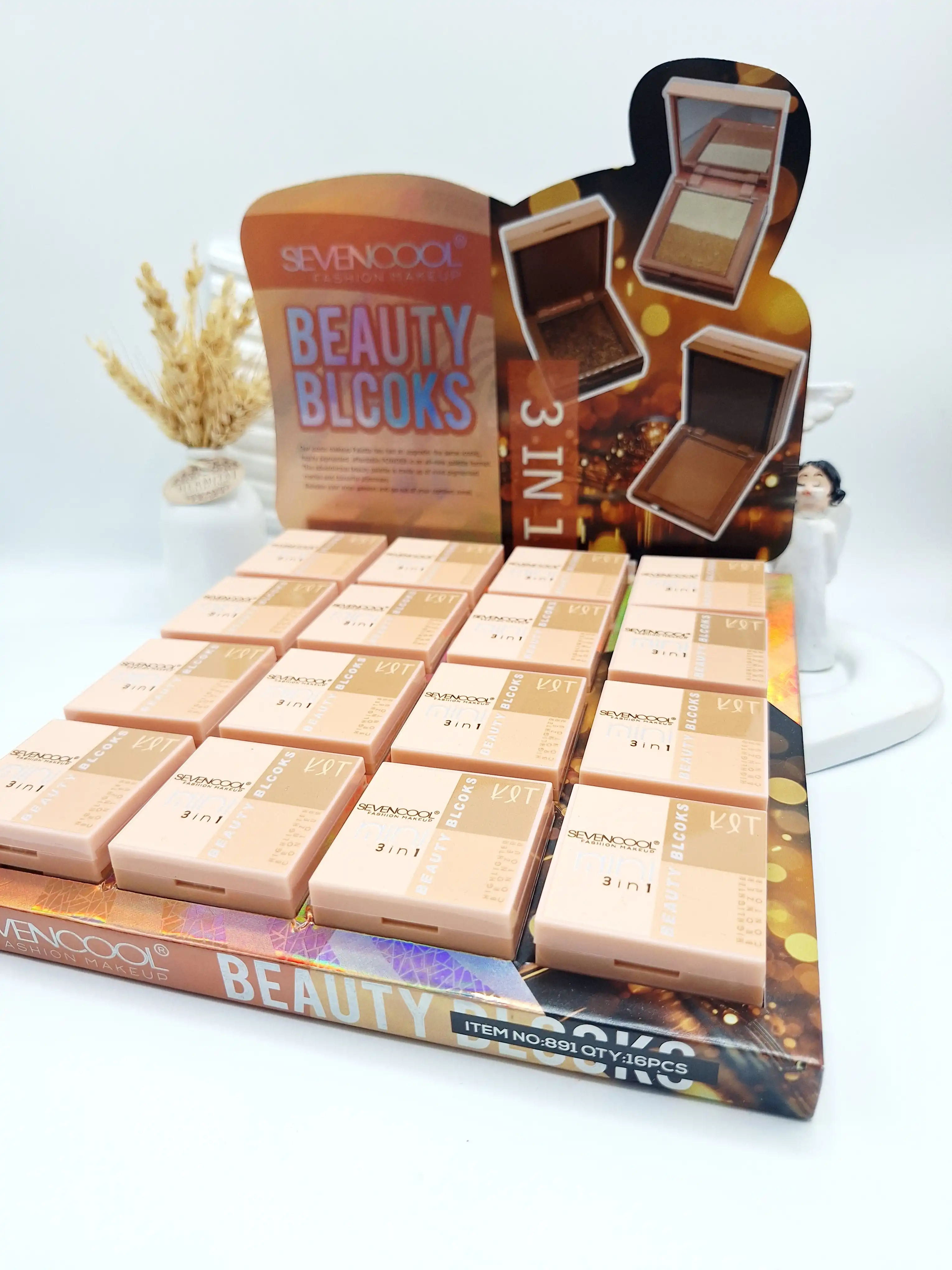 پالت سه‌کاره هایلایتر و کانتور  و کانسیلر سون کول SEVENCOOOL مدل Beauty Blocks کد 891